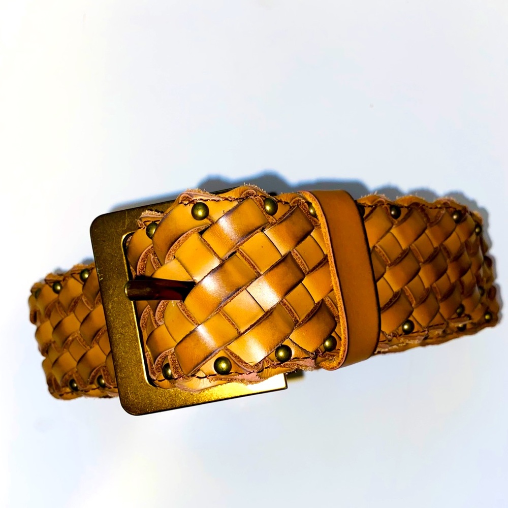 CAbi Woven Leather brown Belt w/Studs